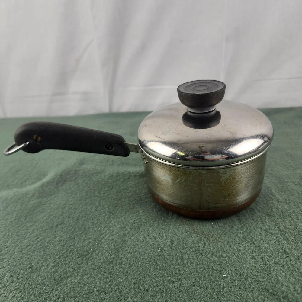 Vintage 1801 Revere Ware 3/4 qt Sauce Pan Pot w/Lid Copper Bottom Rome NY